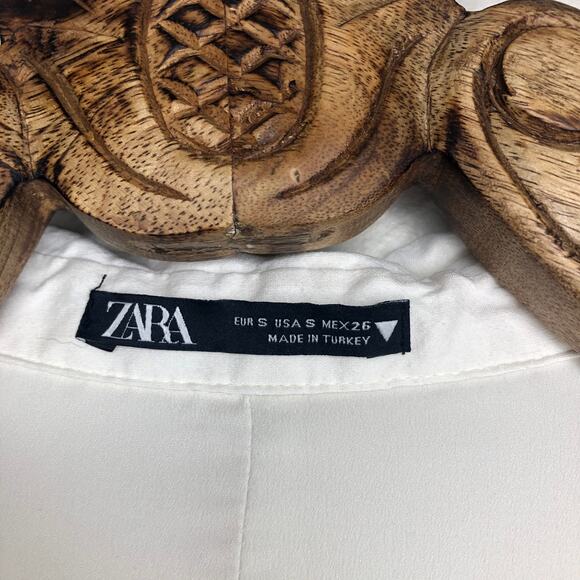 Zara Dress White Collared Mini Twist Midriff Cutout Button Side Linen Blend S - Picture 3 of 10